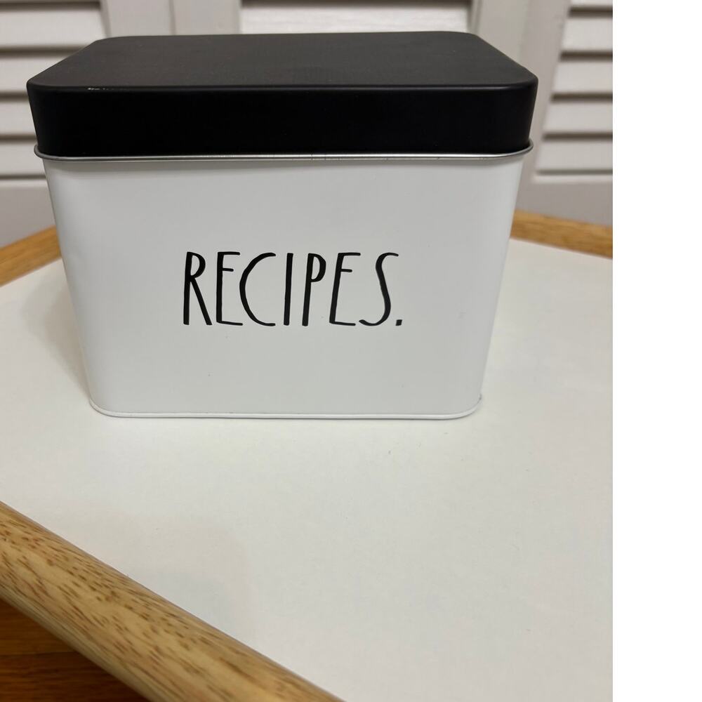 Rae Dunn Tin Container Recipe Box 24 Cards Tabbed Dividers